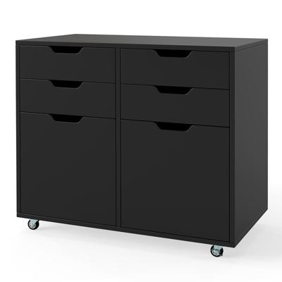 Rollcontainer met 4 Lades & 2 Deuren Archiefkast met Wielen Printerstandaard Zwart