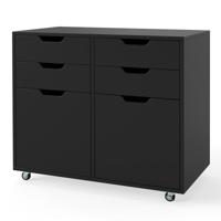 Rollcontainer met 4 Lades & 2 Deuren Archiefkast met Wielen Printerstandaard Zwart Rollcontainer met 4 Lades & 2 Deuren Archiefkast met Wielen Printerstandaard Zwart