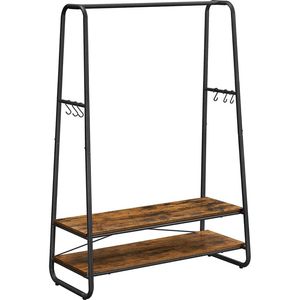 Garderobe - met 2 legplanken - 6 haken in S-vorm - vintage - Bruin-Zwart