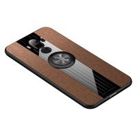 Voor Huawei mate 9 XINLI stiksels doek Textue schokbestendig TPU beschermhoes met ring houder (bruin)