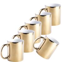 Koffiebeker/theemok - 6x - Metallic goud - keramisch - 350 ml - Servies - Bekers/mokken