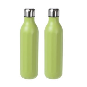 2x stuks RVS thermosflessen / isoleerflessen voor onderweg 500 ml appeltjesgroen