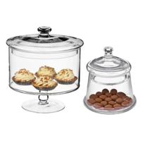 Set van 2x voorraadpotten/koektrommels 0,4L en 1,8L glas met deksel