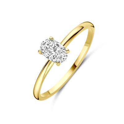 14k Gouden Ring met Zirkonia - 6x4 mm Ovale Steen