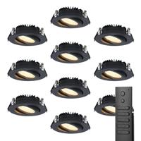 10x LED inbouwspots Rome - Zwart - 6 Watt 500 lumen - Kantelbaar - Dimbaar - 2700K warm wit - IP44 Waterdicht - Inclusief afstandsbediening - Geringe inbouwdiepte