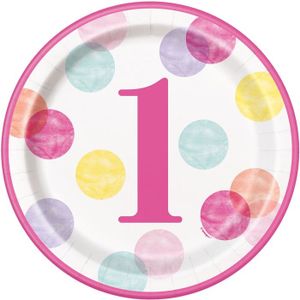 Feestbordjes 1 Jaar Verjaardag Stippen Roze