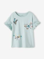 Gestreept t-shirt met paillettenhartje voor meisjes hemelsblauw - thumbnail