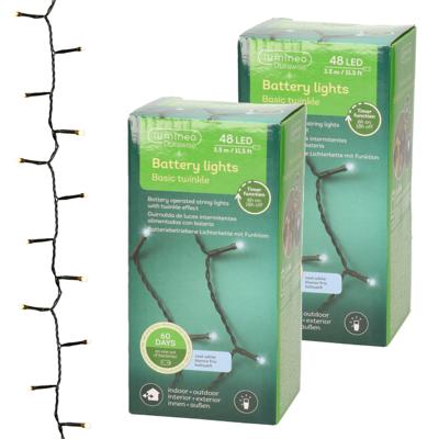Lumineo kerstverlichting - 2x stuks - batterij - 48 led lampjes - helder wit - 400 cm