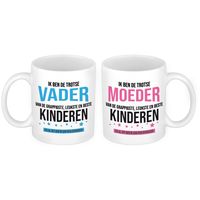 Trotse moeder en vader van de leukste kinderen mok - Cadeau beker set voor Papa en Mama