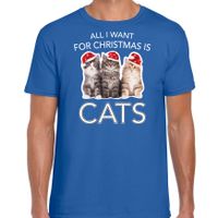 Kitten Kerst t-shirt / outfit All i want for Christmas is cats blauw voor heren