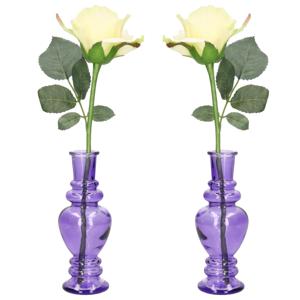 Bloemenvaas Venice - 2x - voor kleine stelen/boeketten - gekleurd glas - helder paars - D5,7 x H15 c