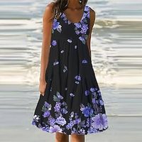 Dames Casual jurk Hemdjurk Zonnejurk Bloemig Afdrukken U-hals Halflange jurk Dagelijks Strand Mouwloos Zomer Lente Lightinthebox