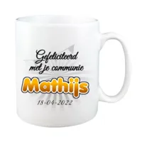 Eerste Communie mok met naam en datum (wit)