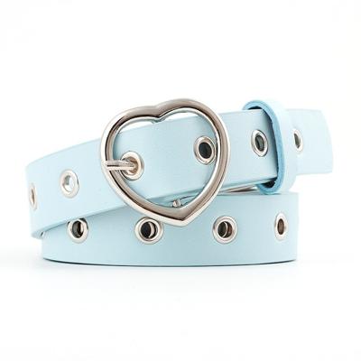 3st smalle dunne lederen zilveren metalen hart gesp riemen voor vrouwen Riemlengte: 105cm (hemelsblauw)