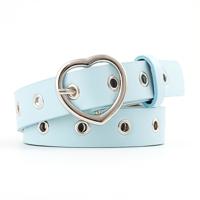 3st smalle dunne lederen zilveren metalen hart gesp riemen voor vrouwen Riemlengte: 105cm (hemelsblauw)