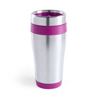 Warmhoudbeker/thermos isoleer koffiebeker/mok - RVS - zilver/roze - 450 ml - thumbnail