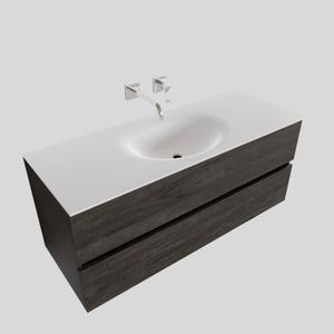 Badkamermeubel Solid Surface BWS Stockholm 120x46 cm Midden Wood Dark Brown (0 kraangaten)