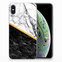 Apple iPhone Xs Max | TPU | Siliconen hoesje | Marmer Wit Zwart - Origineel Cadeau Man