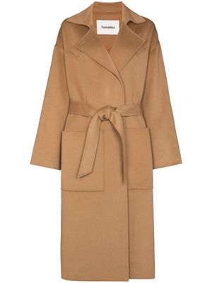 Nanushka manteau Alamo texturé à taille ceinturée - Marron