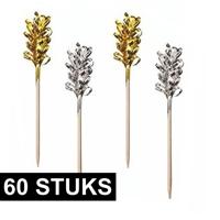 Cocktailprikkers/Decoratieprikkers - 60x - goud/zilver - lametta - oud en nieuw feest prikkertjes