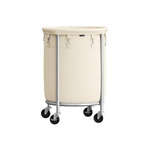 Wasmand met wielen en stalen frame, Wit + Zilver / 50L x 50B x 71H cm