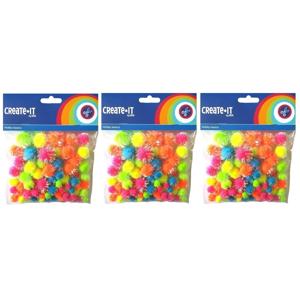 Knutsel pompoms - 225x -neon gekleurd - glitters - 0,8 tot 2,3 cm - Hobby decoratie materiaal