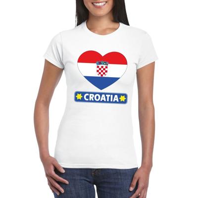 Kroatie t-shirt - met hartjes vlag print - wit - dames - korte mouwen - landen supporters