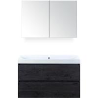 Maxx XL Badmeubelset 100 cm - Black Oak - Wastafel Just Zonder Kraangat met Spiegelkast