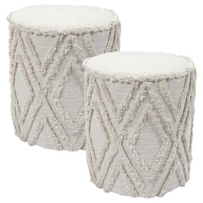 Bijzet poef Berber Mirage - 2x - naturel - MDF - 37 x 41 cm - Marokkaanse stijl