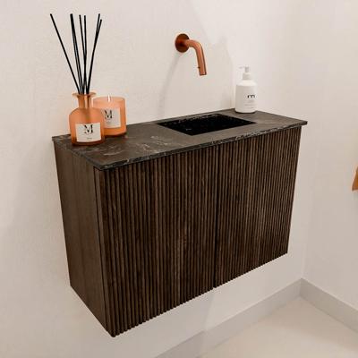 Toiletmeubel Mondiaz Joya Dlux | 60 cm | Meubelkleur Walnut | Faye wastafel Lava Wasbak Rechts | Zonder kraangat(en)