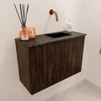 Toiletmeubel Mondiaz Joya Dlux | 60 cm | Meubelkleur Walnut | Faye wastafel Lava Wasbak Rechts | Zonder kraangat(en)