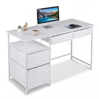 Computerbureau van 120 cm Bureau met Opbergruimte Plank Stoffen Lades Metalen Frame Antikantelbeugels-Wit