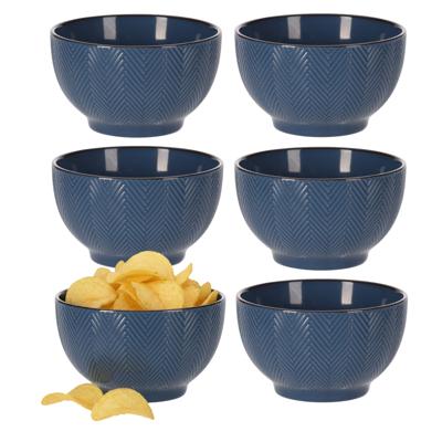 Serveer/chips schaaltje Fishbone - 6x - blauw - 14 x 8 cm - keramiek - kommetjes - 680 ml