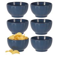 Serveer/chips schaaltje Fishbone - 6x - blauw - 14 x 8 cm - keramiek - kommetjes - 680 ml