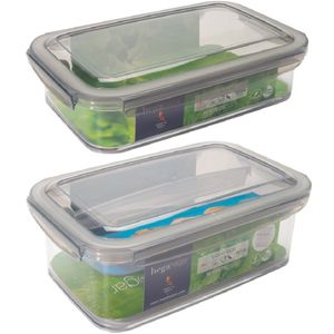 4x Voorraad/vershoudbakjes 1,2 en 1,9 liter met tray transparant/grijs plastic 24 x 15 cm