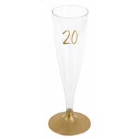 Santex Verjaardag feest champagneglazen - leeftijd - 6x - 20 jaar - goud - kunststof - Champagneglazen - thumbnail