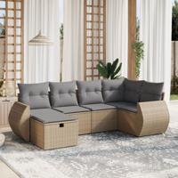 6-delige Loungeset met kussens poly rattan gemengd beige