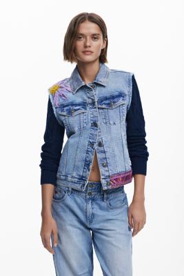 Combined floral Trucker jacket - BLUE - L