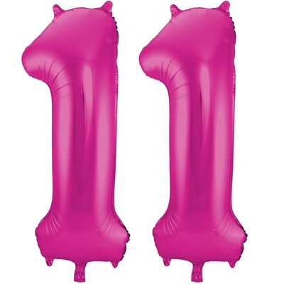 Cijfer ballonnen opblaas - Verjaardag versiering 11 jaar - 85 cm roze