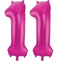 Cijfer ballonnen opblaas - Verjaardag versiering 11 jaar - 85 cm roze