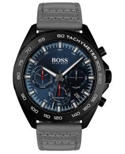 Boss heren chronograaf intens grijs lederen bandhorloge 44 mm