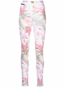 Philipp Plein jean skinny à fleurs - Blanc