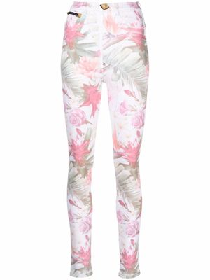 Philipp Plein jean skinny à fleurs - Blanc