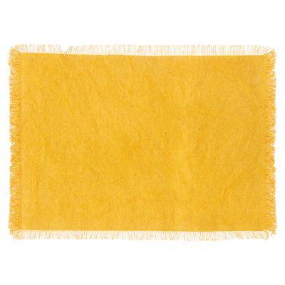 Secret de Gourmet placemats Kenya - 1x - geel - 45 x 30 cm - katoen - met franjes