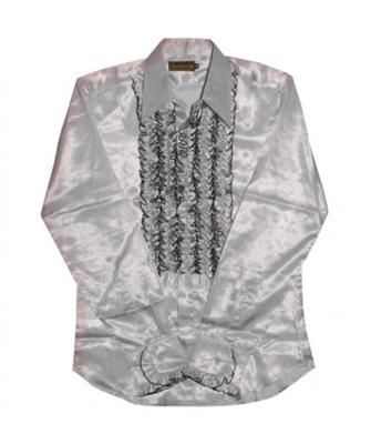Satin Ruffles Shirt, Silver / Black-XXL | 29% korting Satin Ruffles Shirt, Silver / Black-XXL | 29% korting