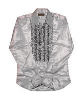 Satin Ruffles Shirt, Silver / Black-XXL | 29% korting
