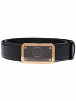 Philipp Plein ceinture en cuir à plaque logo - Noir