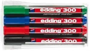 edding permanent marker 300, blister met 4 stuks in geassorteerde kleuren