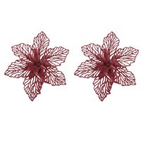 2x stuks decoratie bloemen kerstster rood glitter op clip 17 cm