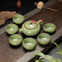 7 in 1 keramische thee set ijs crack glazuur Kung Fu Teaware set (jade groen)